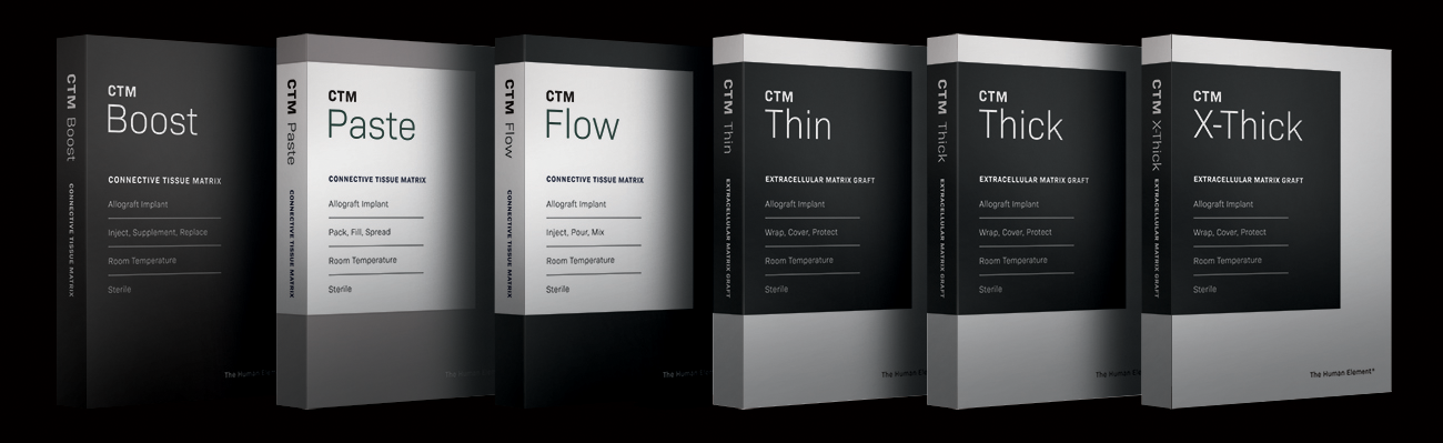 CTM Biomedical connective tissue product family including Thin and Thick